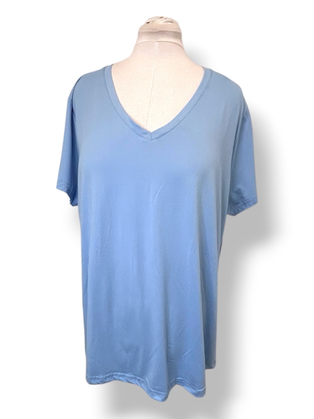 Fit Collective Women’s Plus Short Sleeve V-Neck T-Shirt Everyday Placid Blue 3X